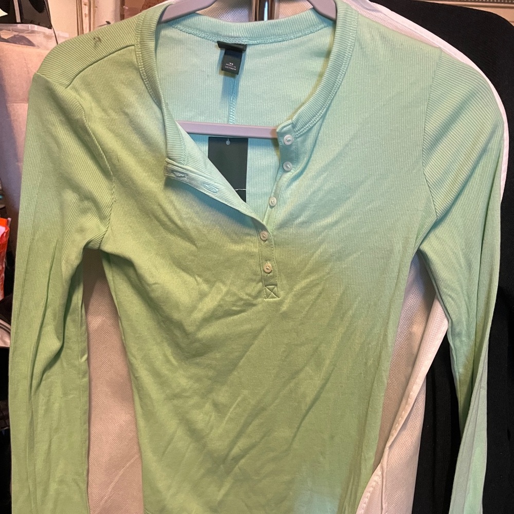 Wild Fable Light Green Ribbed Shirt